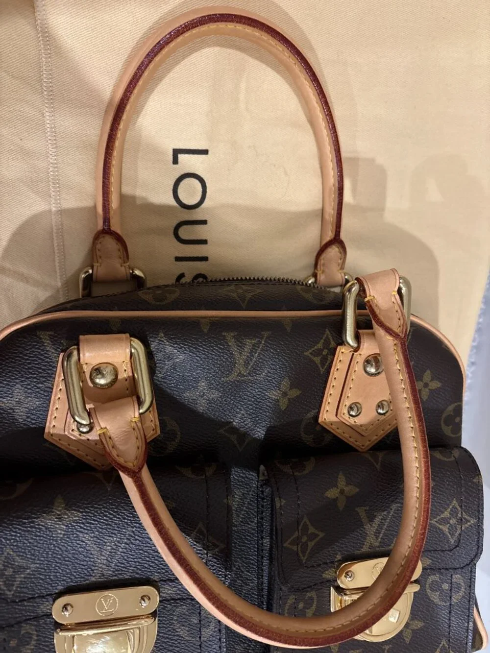 Louis Vuitton Manhattan PM Handbag Brown Monogram Canvas